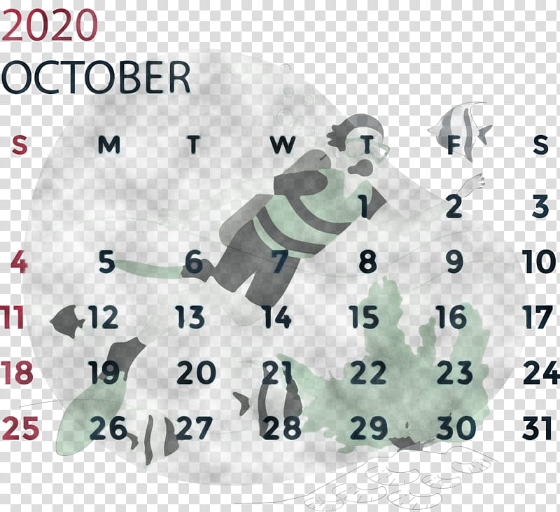 October 2020 Calendar October 2020 Printable Calendar, Calendar System, Drawing, Cartoon, Watercolor Painting, Text, Logo, December transparent background PNG clipart