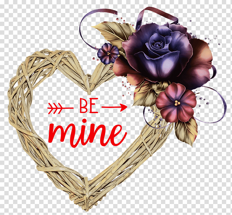 Floral design, Be Mine, Valentines Day, Quotes, Watercolor, Paint, Wet Ink transparent background PNG clipart