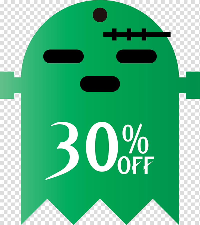 Halloween Discount 30% Off, 30 Off, Logo, Green, Line, Area, Meter transparent background PNG clipart