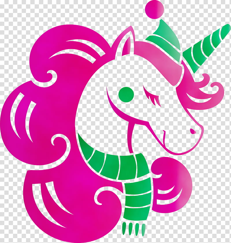 Unicorn, Christmas Unicorn, Watercolor, Paint, Wet Ink, Pink, Violet, Magenta transparent background PNG clipart