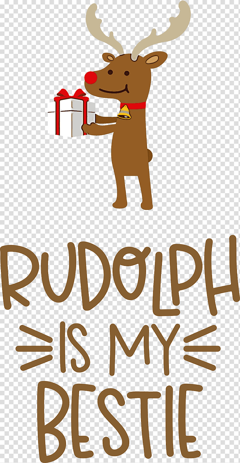 Rudolph is my bestie Rudolph Deer, Christmas , Reindeer, Logo, Cartoon, Character, Meter transparent background PNG clipart