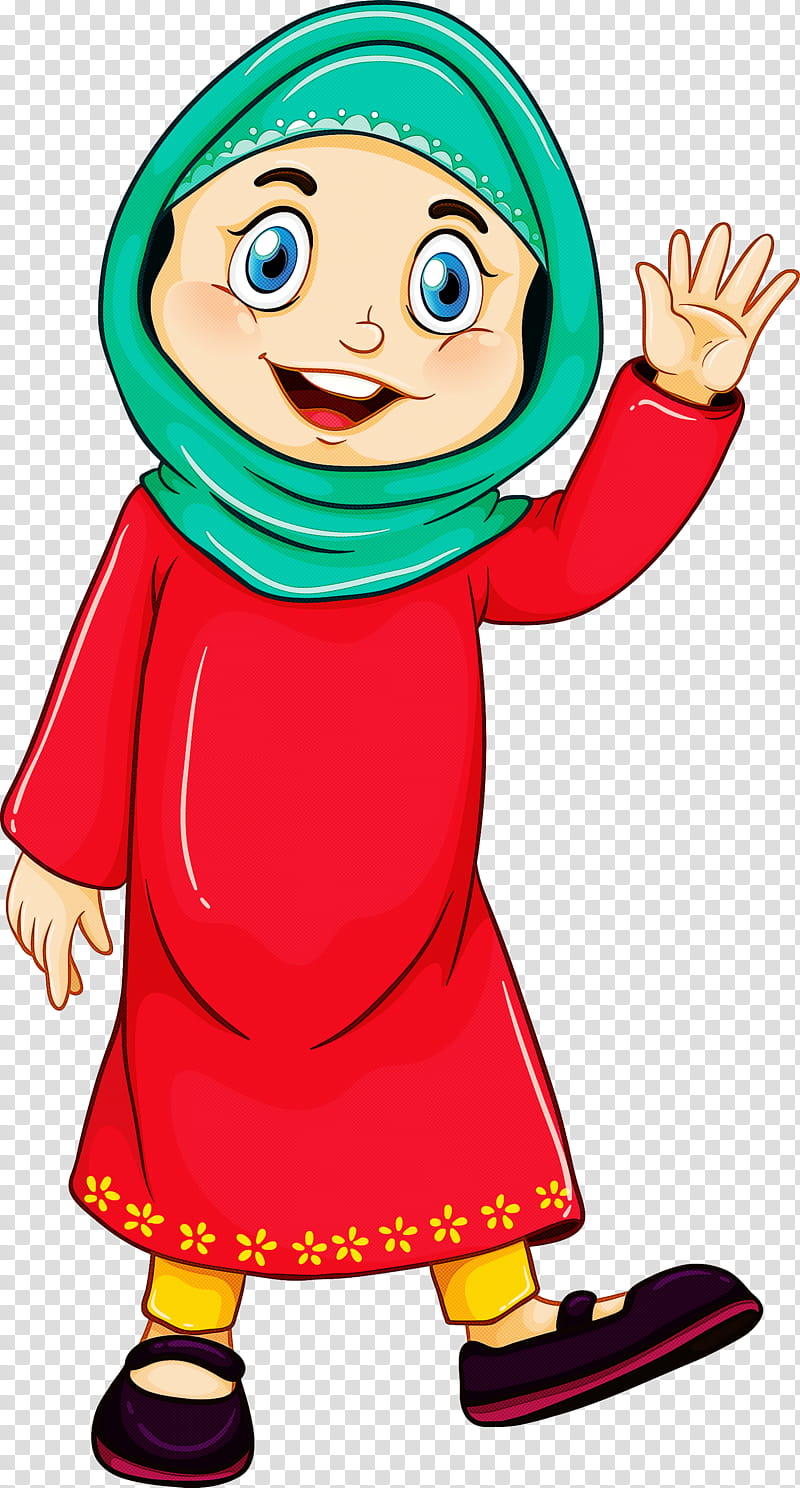 Muslim People, Cartoon, Waving Hello, Finger, Pleased, Gesture, Costume transparent background PNG clipart