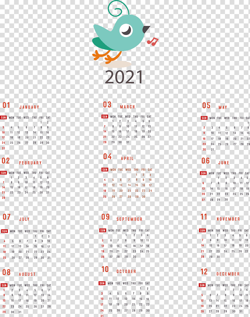Printable 2021 Yearly Calendar 2021 Yearly Calendar, Calendar System, Calendar Year, February, Annual Calendar, New Year, Day transparent background PNG clipart