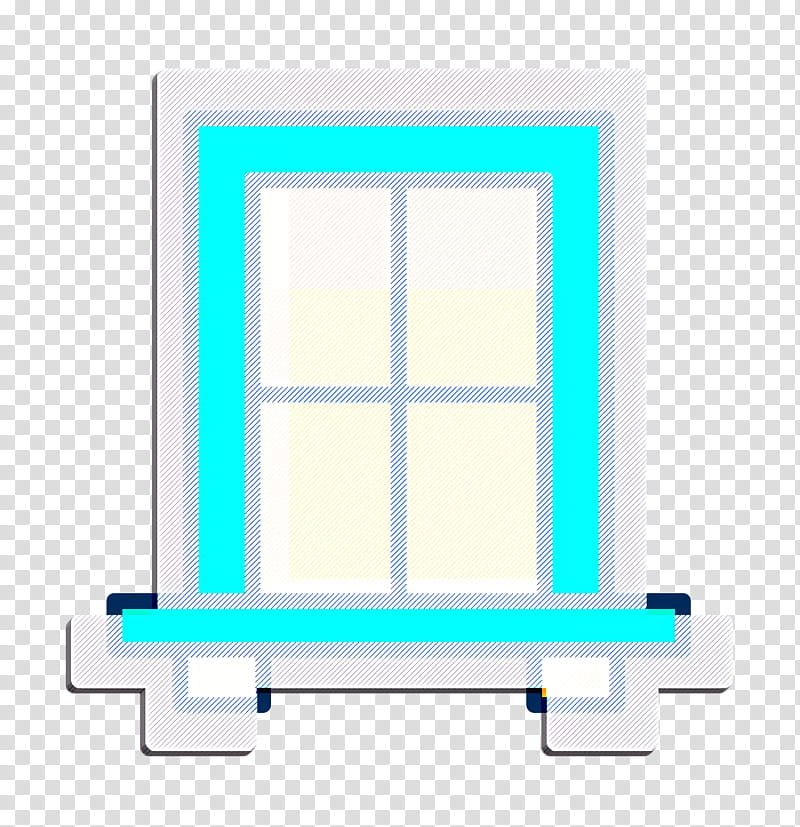 Interiors icon Window icon, Blue, Turquoise, Azure, Text, Rectangle, Line, Architecture transparent background PNG clipart