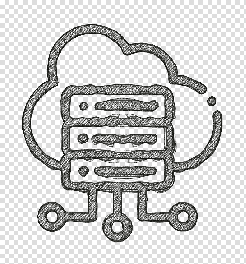 Internet and Technology icon Cloud storage icon Server icon, Line Art, Symbol, Chemical Symbol, Car, Meter, Black transparent background PNG clipart