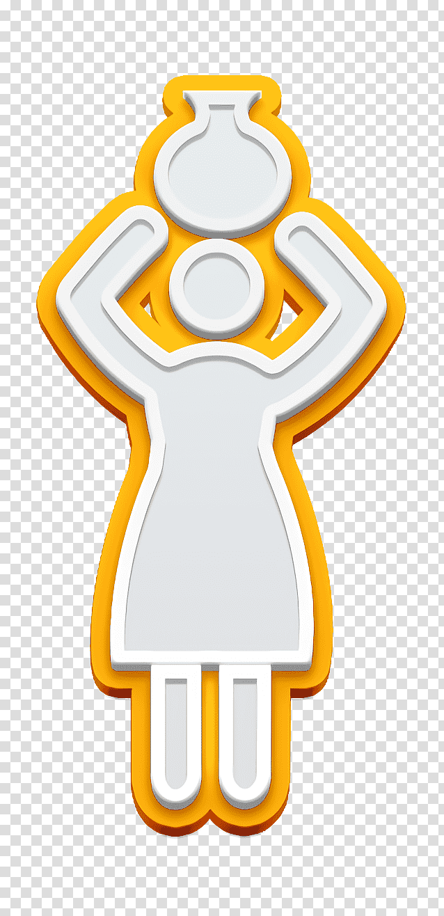 Woman carrying jar with her head icon Humans 2 icon people icon, Woman Icon, Logo, Symbol, Yellow, Character, Cartoon transparent background PNG clipart