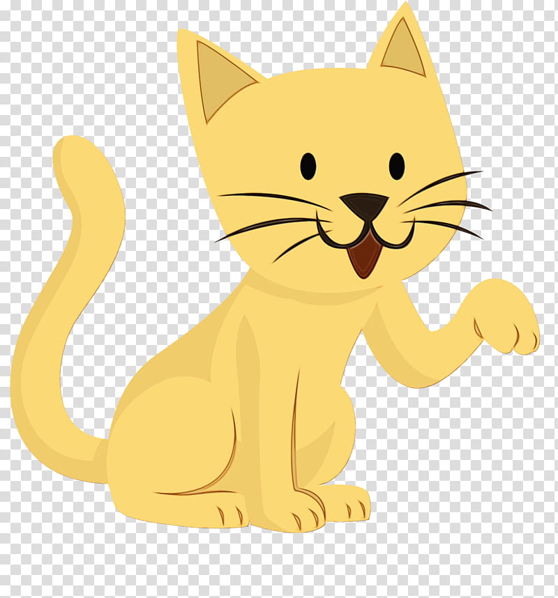 kitten whiskers domestic short-haired cat cat dog, Watercolor, Paint, Wet Ink, Domestic Shorthaired Cat, Tail, Animal Figurine, Yellow transparent background PNG clipart