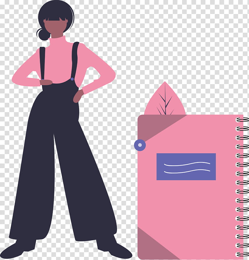 notebook girl, Pink, Standing, Magenta transparent background PNG clipart