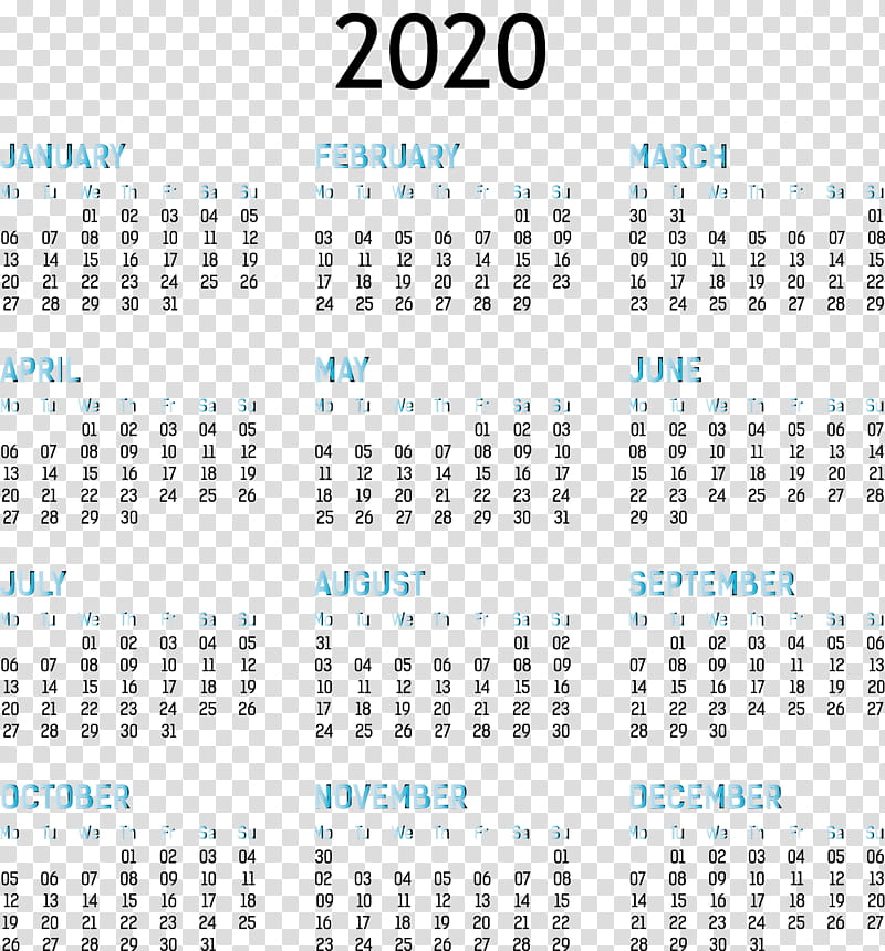2020 yearly calendar Printable 2020 Yearly Calendar Template Full Year Calendar 2020, Calendar System, Calendar Year, Calendar Date, Month, Islamic Calendar, Week Number, 365day Calendar transparent background PNG clipart