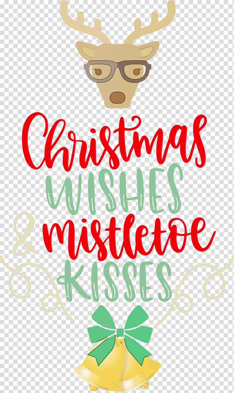 Reindeer, Christmas Wishes, Mistletoe Kisses, Watercolor, Paint, Wet Ink, Meter transparent background PNG clipart