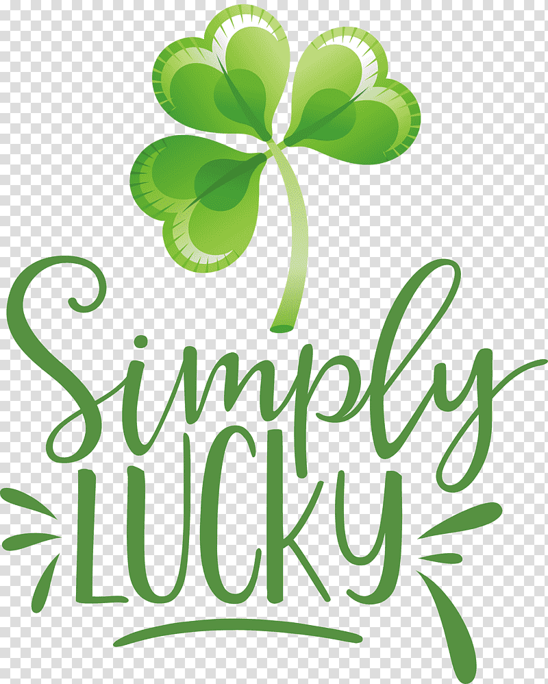 shamrock Simply Lucky Saint Patricks Day, Leaf, Plant Stem, Clover, Flower, Logo, Green transparent background PNG clipart