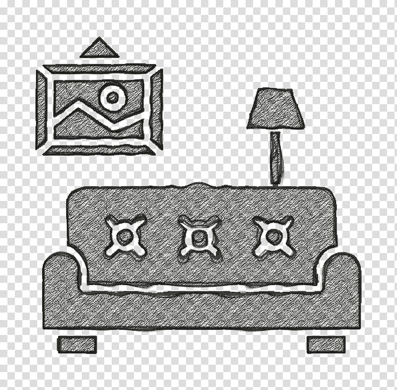 Living room icon Interiors icon Sofa icon, Line, Rectangle, Blackandwhite transparent background PNG clipart