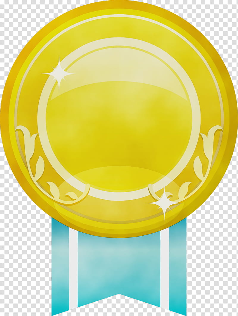 yellow aqua table dishware tableware, Gold Badge, Ribbon Badge, Blank Badge, Watercolor, Paint, Wet Ink, Circle transparent background PNG clipart