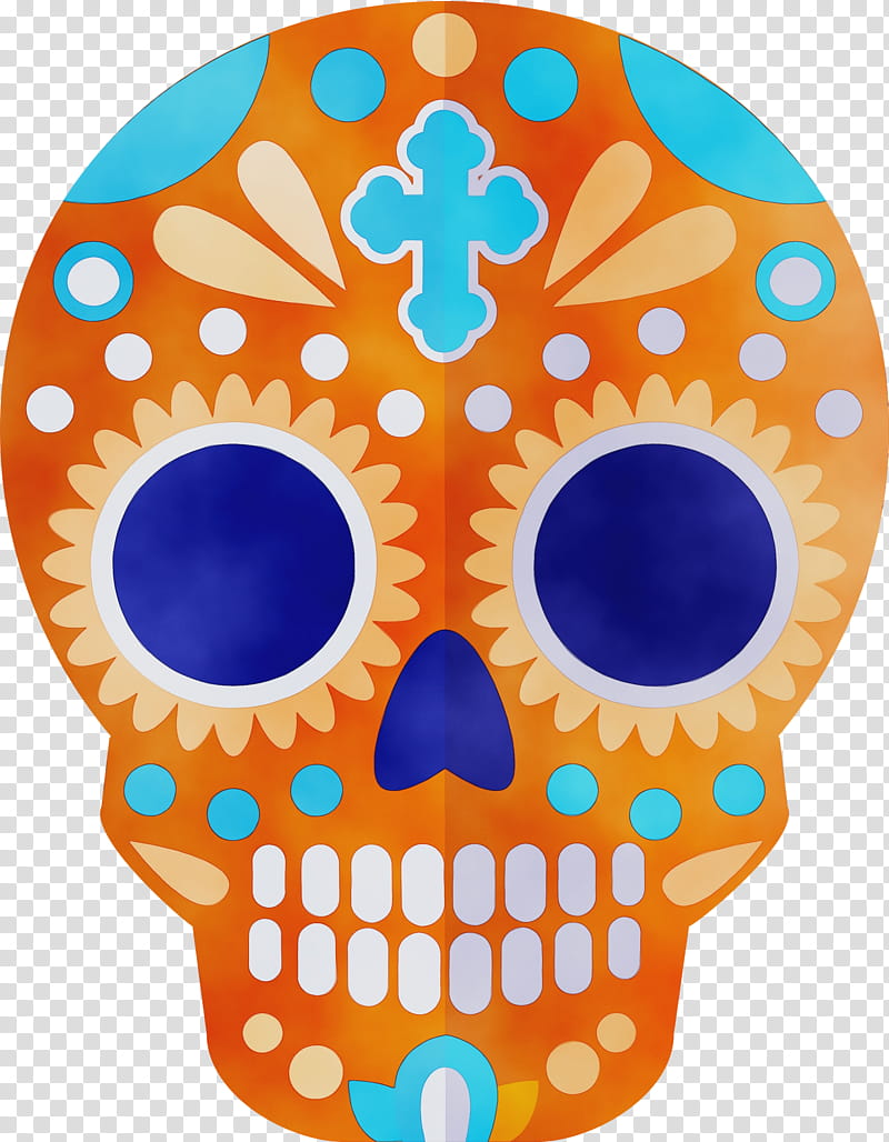 drawing logo painting calavera day of the dead, Skull Mexico, Sugar Skull, Traditional Skull, Watercolor, Wet Ink transparent background PNG clipart