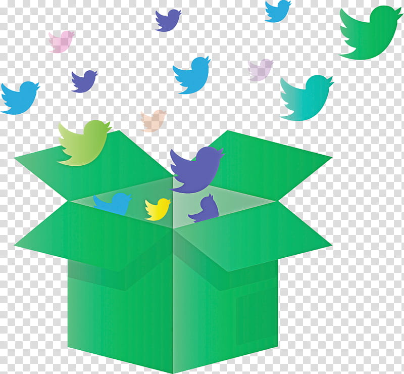 twitter birds opened box, Green transparent background PNG clipart