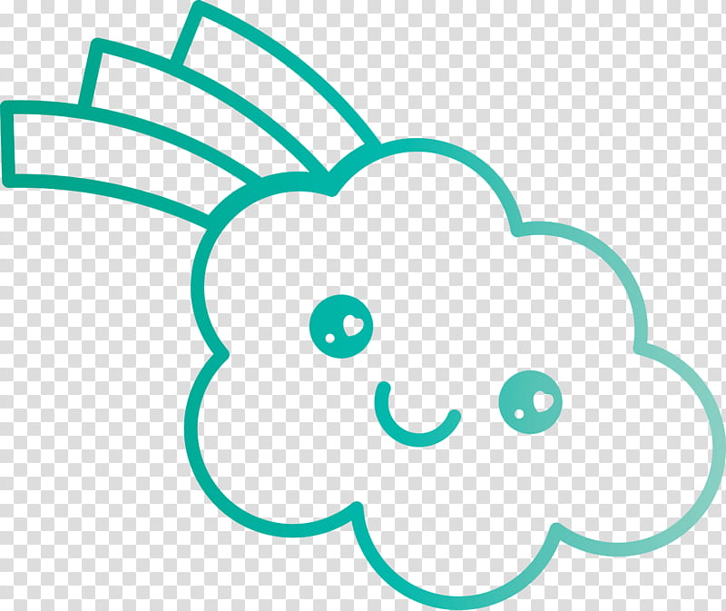 green aqua head turquoise line, Cute Cloud, Cartoon Cloud, Smile, Line Art, Eye, Circle, Ear transparent background PNG clipart