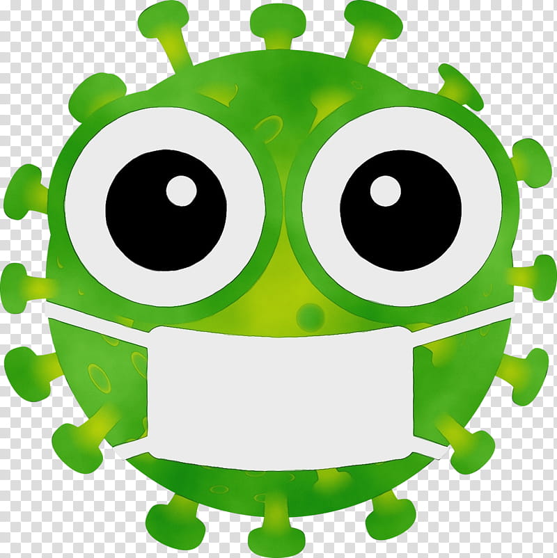 green cartoon smile, COVID19, Coronavirus, Watercolor, Paint, Wet Ink transparent background PNG clipart