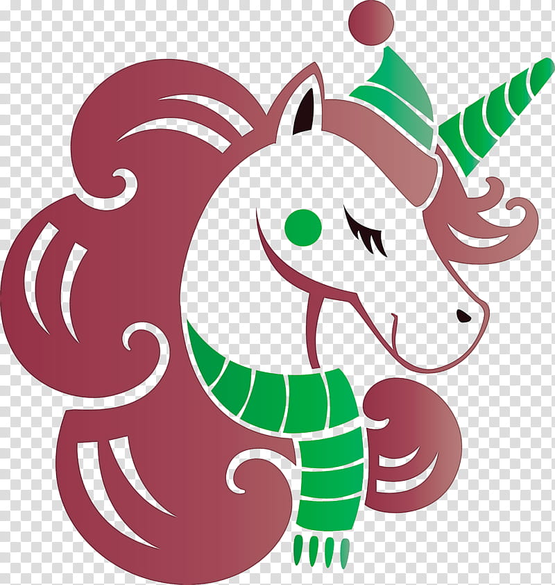 unicorn Christmas Unicorn, Green, Cartoon, Pink, Sticker transparent background PNG clipart