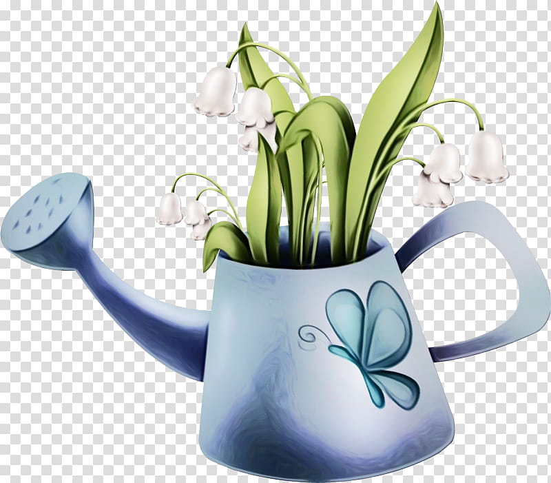 plant flower lily of the valley watering can snowdrop, Watercolor, Paint, Wet Ink, Ceramic, Mug, Teapot, Tulip transparent background PNG clipart