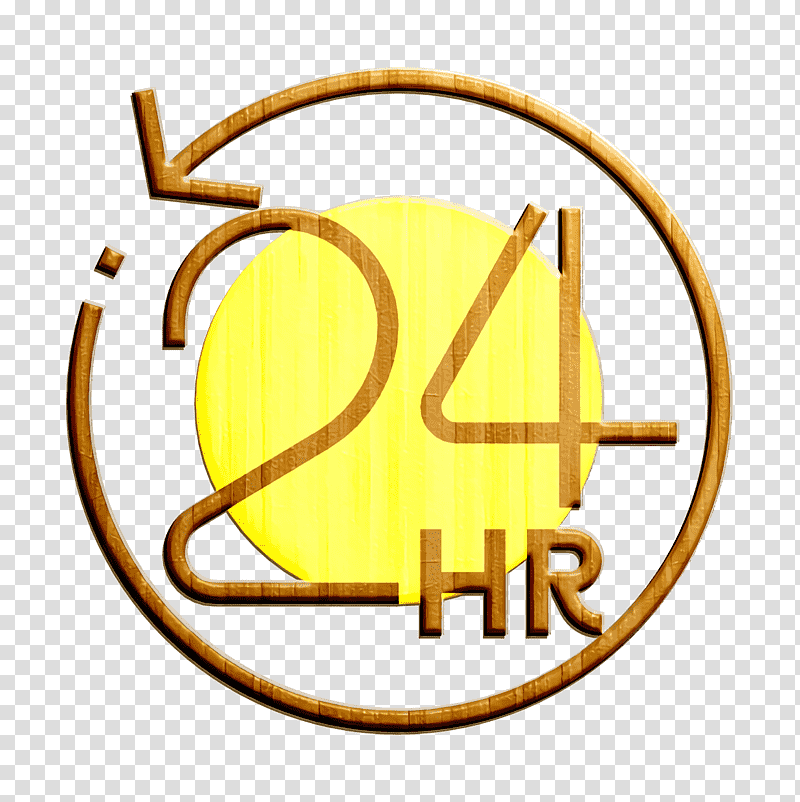 24 hours icon Shopping and retail icon Time icon, Logo, Yellow, Symbol, Line, Meter, Mathematics transparent background PNG clipart