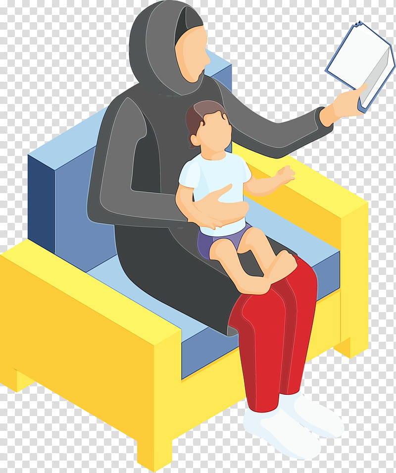 cartoon sitting reading furniture job, Arabic Family, Arab People, Arabs, Watercolor, Paint, Wet Ink, Cartoon transparent background PNG clipart