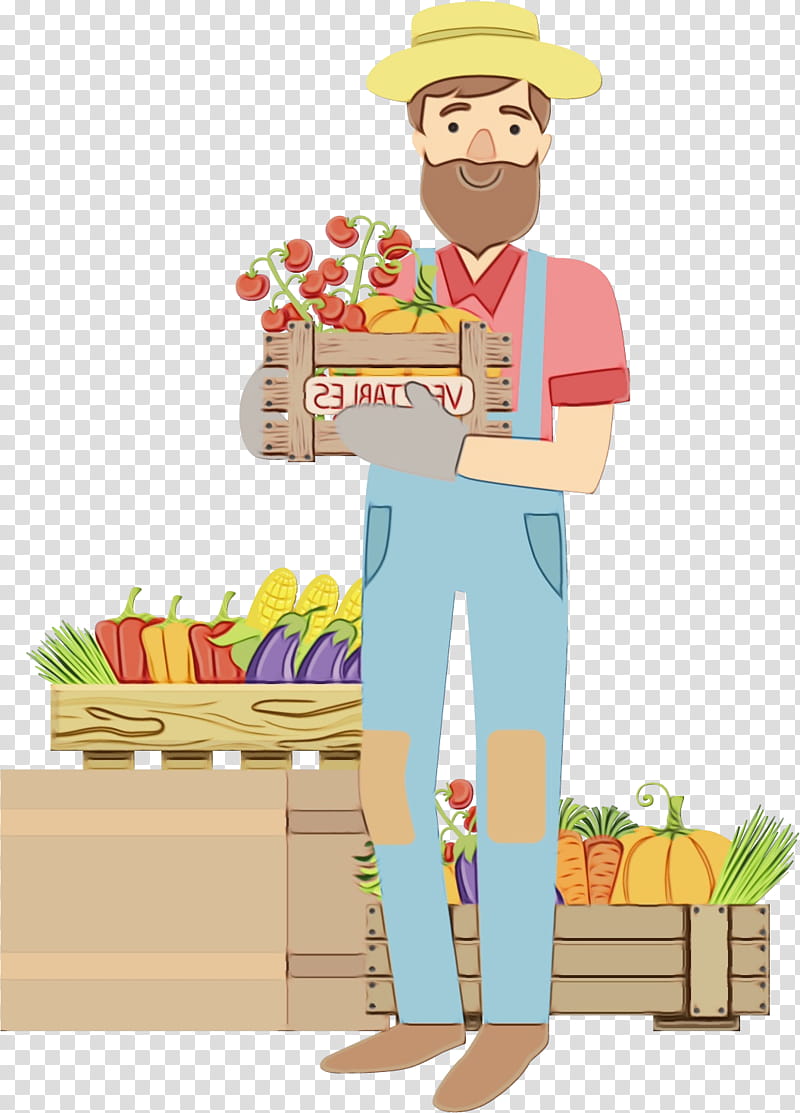 cartoon agriculture farmer farm fast food, Watercolor, Paint, Wet Ink, Cartoon transparent background PNG clipart