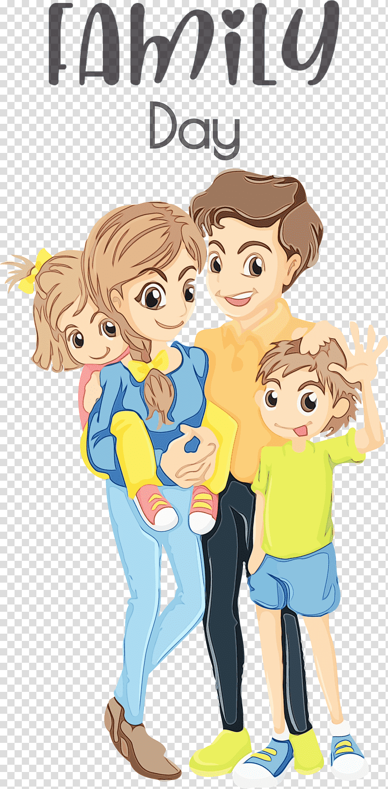 family cartoon drawing sibling, Family Day, Happy Family, Watercolor, Paint, Wet Ink, Royaltyfree transparent background PNG clipart