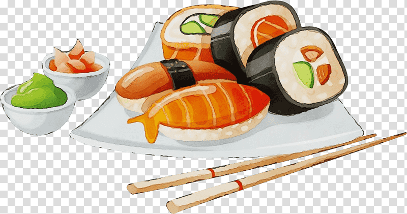 Sushi, Watercolor, Paint, Wet Ink, Soul Food, Makizushi, Fast Food transparent background PNG clipart