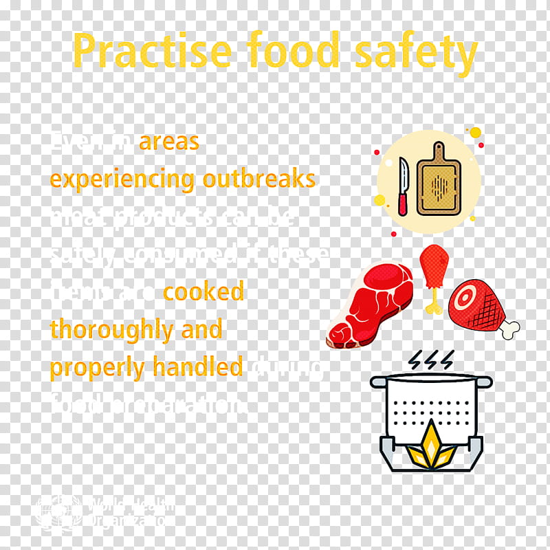 Coronavirus disease Practice food safety WHO, Text, Yellow, Line transparent background PNG clipart