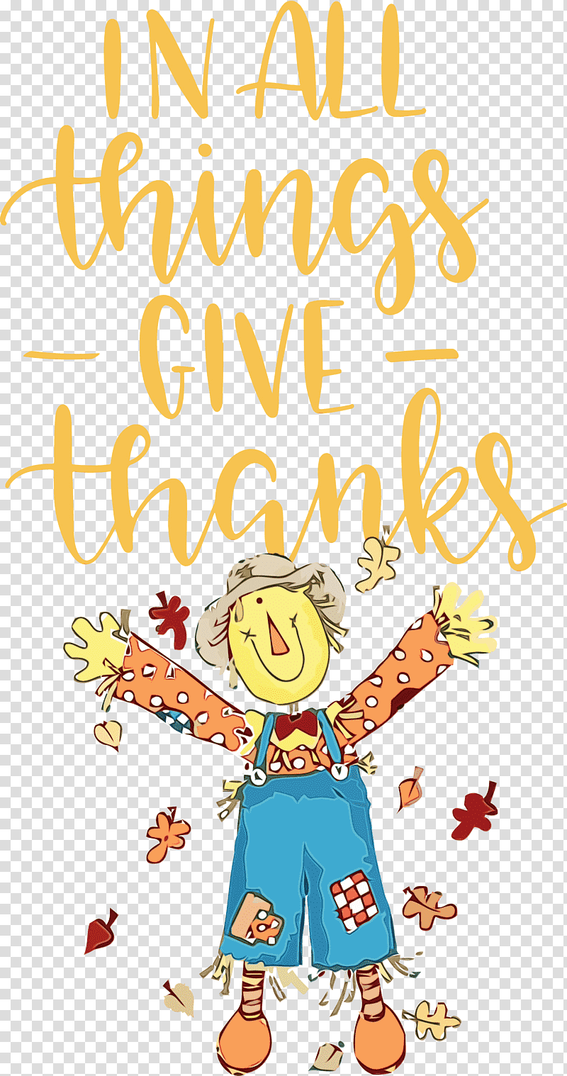 cartoon yellow meter happiness behavior, Give Thanks, Thanksgiving, Autumn, Watercolor, Paint, Wet Ink transparent background PNG clipart