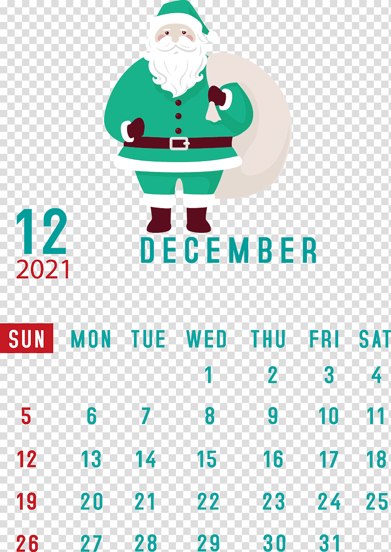 December 2021 Printable Calendar December 2021 Calendar, Logo, Christmas Day, Santa Clausm, Line, Meter, Calendar System transparent background PNG clipart