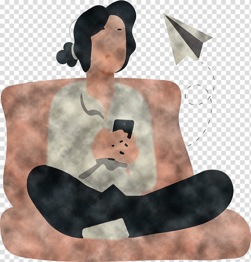 girl playing mobile phone, Cartoon, Logo, Drawing, Furniture, Architecture, Mail Art, Sitting transparent background PNG clipart