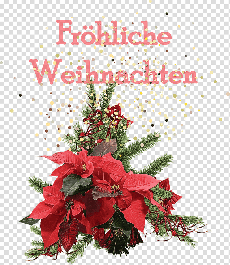 Floral design, Frohliche Weihnachten, Merry Christmas, Watercolor, Paint, Wet Ink, montage transparent background PNG clipart