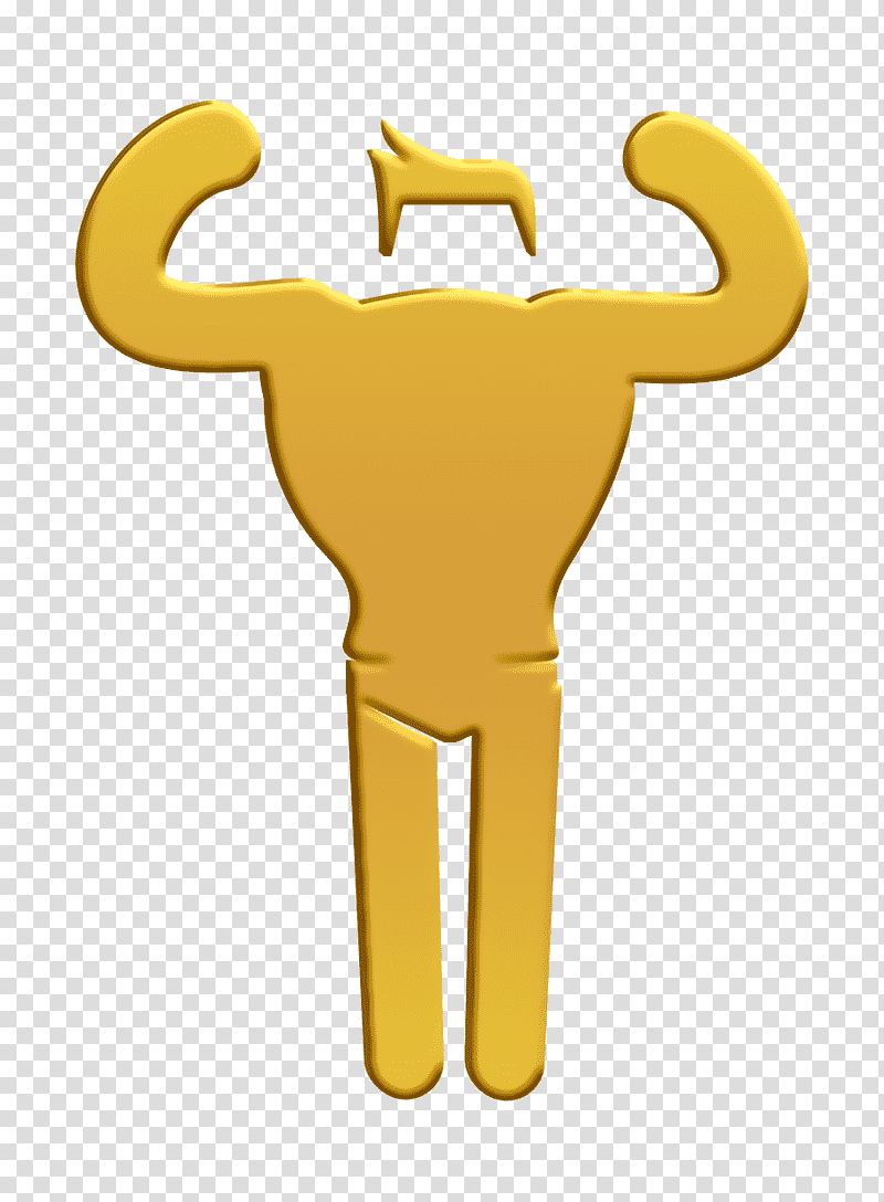 people icon Gym icon Muscular man showing his muscles icon, Humans 2 Icon, Joint, Yellow, Meter, Mammuthus Primigenius, Cartoon transparent background PNG clipart