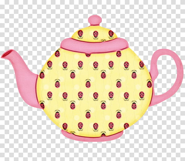 Polka dot, Watercolor, Paint, Wet Ink, Teapot, Kettle, Pink, Tableware transparent background PNG clipart
