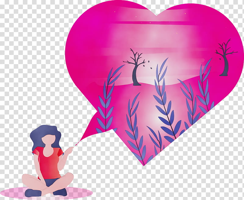 Valentine's day, Heart, Girl, Cartoon, Abstract, Watercolor, Paint, Wet Ink transparent background PNG clipart