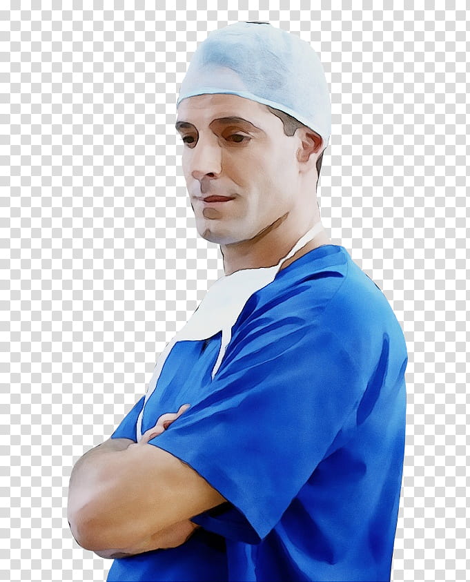 scrubs arm headgear electric blue cap, Watercolor, Paint, Wet Ink, SURGEON, Gesture, Service transparent background PNG clipart