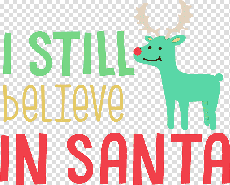 Reindeer, Believe In Santa, Christmas , Watercolor, Paint, Wet Ink, Logo transparent background PNG clipart