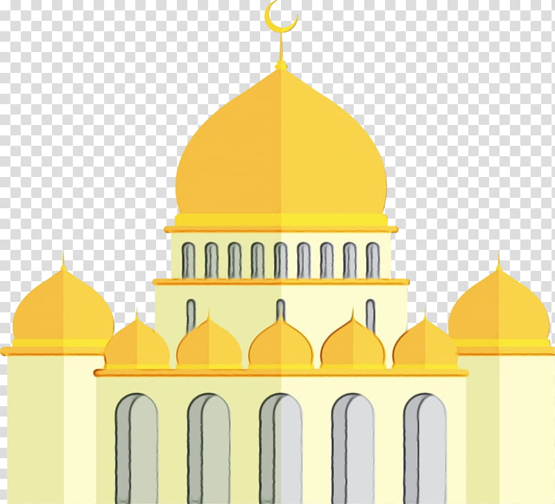 Mosque, Watercolor, Paint, Wet Ink, Landmark, Yellow, Place Of Worship, Dome transparent background PNG clipart