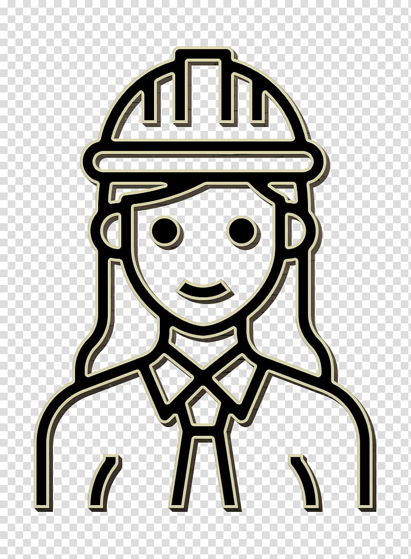 Engineer icon Technician icon Occupation Woman icon, White, Cartoon, Line Art, Head, Headgear, Coloring Book transparent background PNG clipart