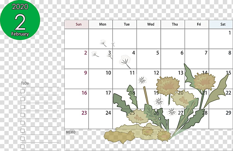 February 2020 Calendar February 2020 Printable Calendar 2020 Calendar, Text, Plant, Flower transparent background PNG clipart