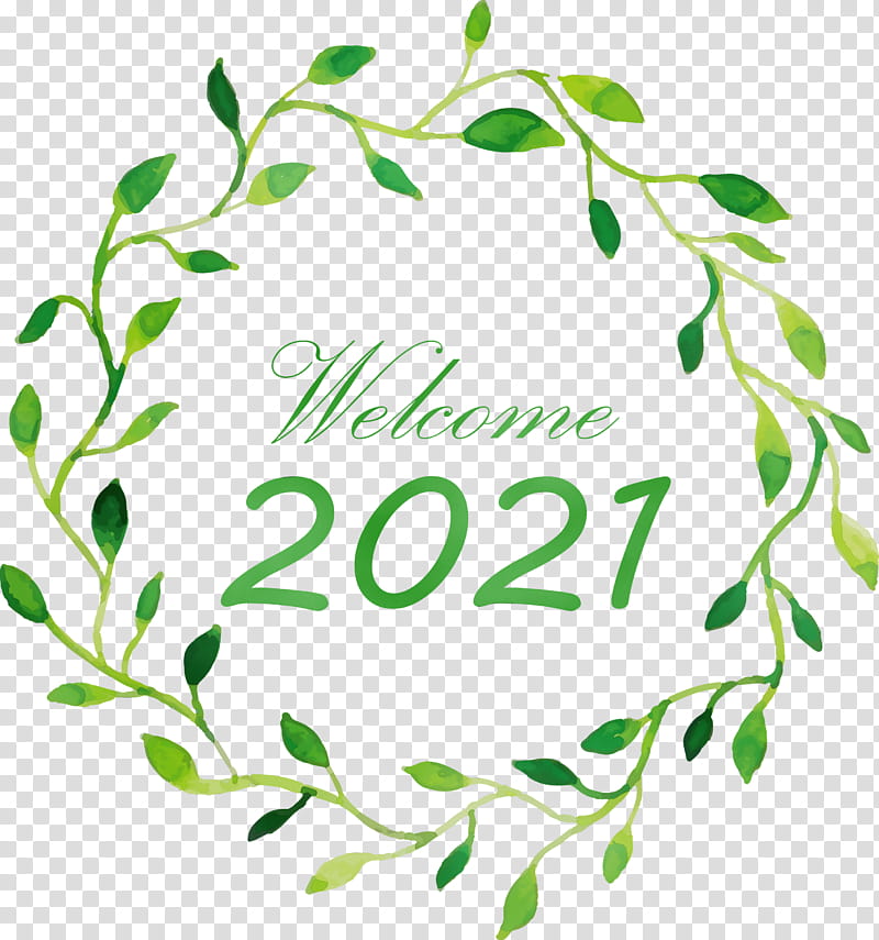 plant stem leaf flower fruit text, Happy New Year 2021, Welcome 2021, Hello 2021, Watercolor, Paint, Wet Ink, Line transparent background PNG clipart