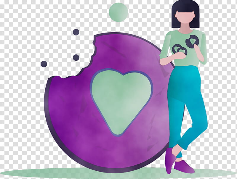 purple violet cartoon heart animation, Cookie, Love, Girl, Watercolor, Paint, Wet Ink transparent background PNG clipart