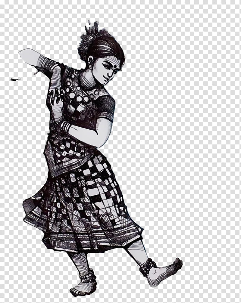 costume design dress black & white / m clothing pattern, Nuakhai Juhar, Watercolor, Paint, Wet Ink, Black White M transparent background PNG clipart