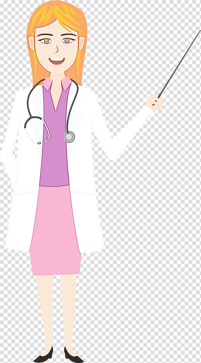 dress clothing human pink m uniform, Doctor Cartoon, Watercolor, Paint, Wet Ink, Character, Shoe, Line transparent background PNG clipart