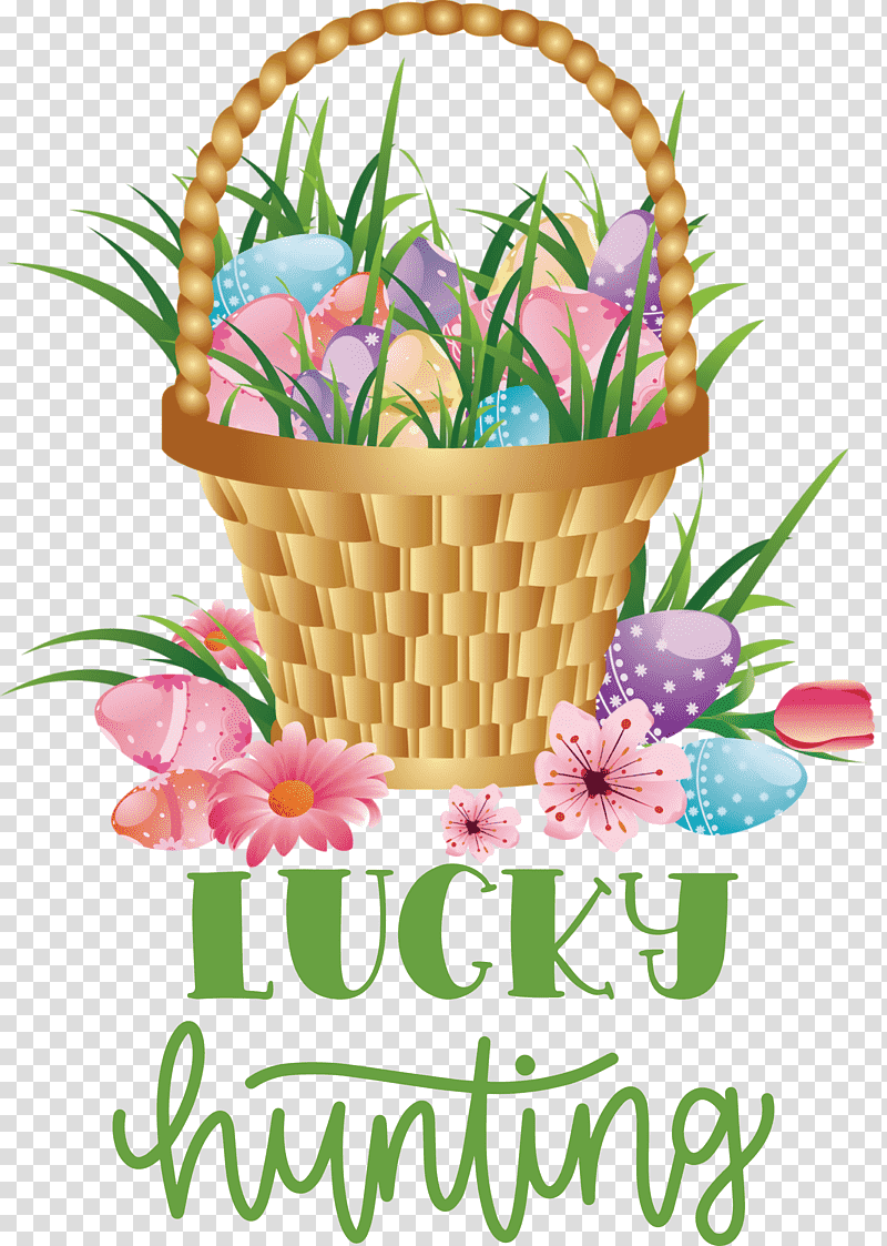 Lucky Hunting Happy Easter Easter Day, Easter Basket, Cartoon, Drawing, Easter Egg transparent background PNG clipart